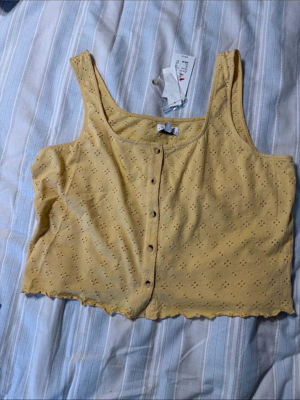 True Craft Yellow Eyelet Button-Front Tank Top